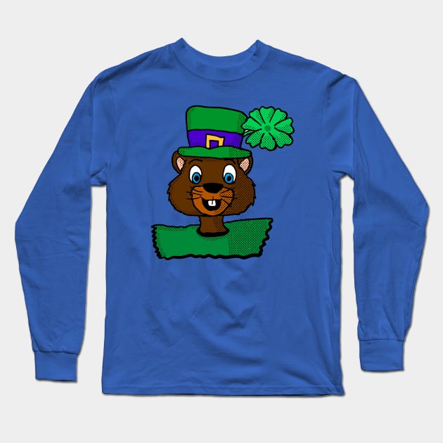 Peeking Cartoon Irish Groundhog Long Sleeve T-Shirt by Eric03091978